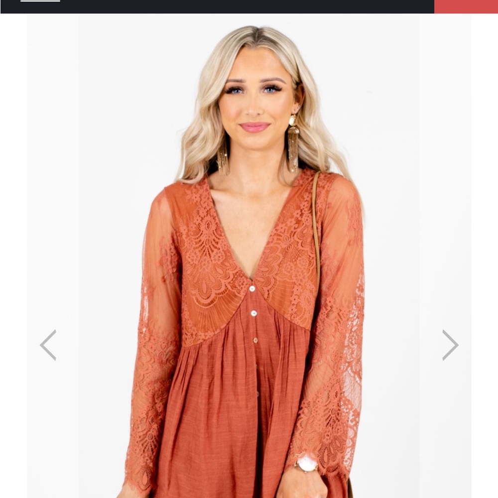 Rust Lace Long Sleeve Dress